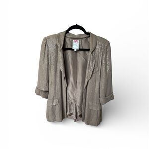 Yoana Baraschi 100% Silk Sequin Blazer Size 8 3/4 Cuff Sleeve